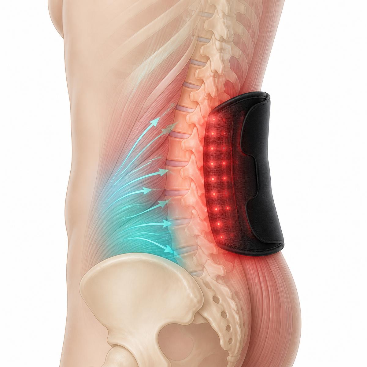 Recovery wrap applied to lower back easing muscle tension